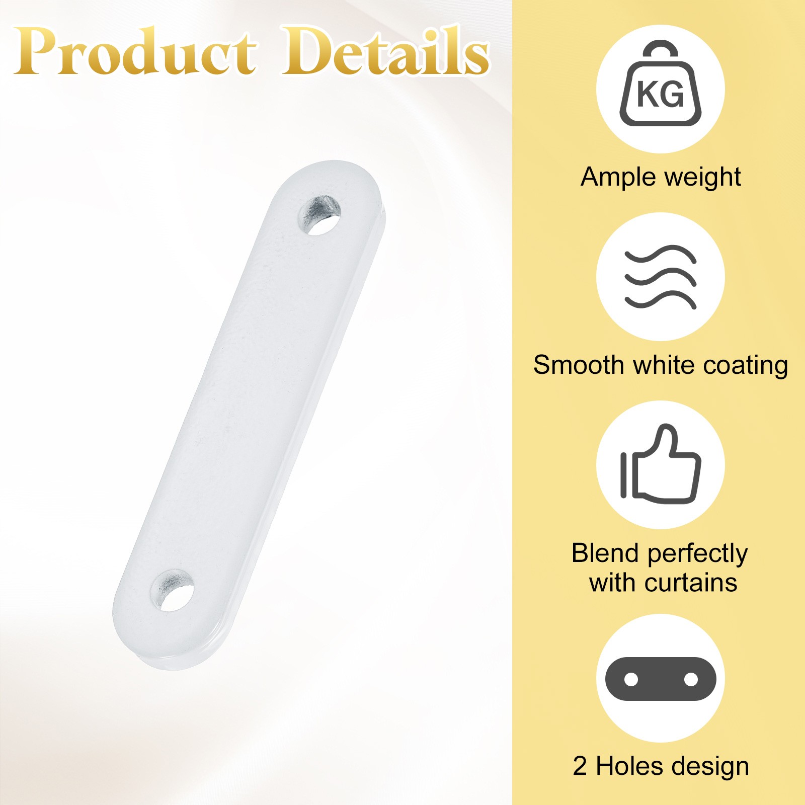 12Pcs Curtain Weights, 17 x 79 x 6mm 50g Iron Drapery Weights, White