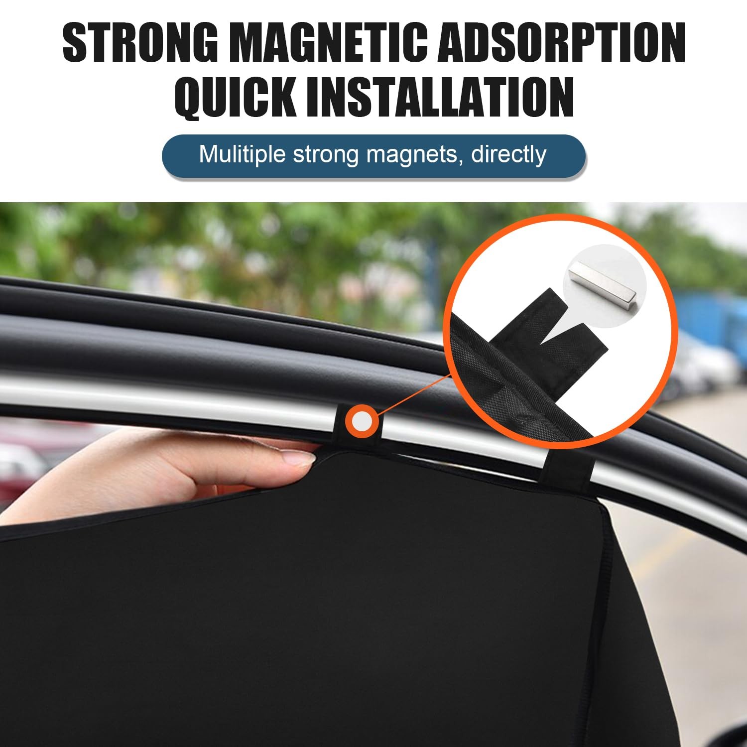 Car Window Sun Shade for Side Window, 4 Pcs Magnetic Covers Blackout Black