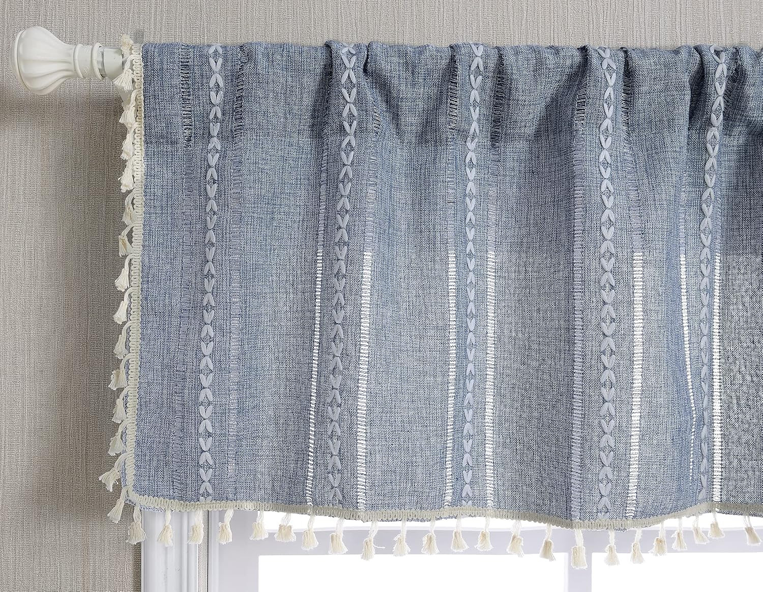 Boho Kitchen Valances for Windows Embroidered French Striped Farmhouse Vintage C