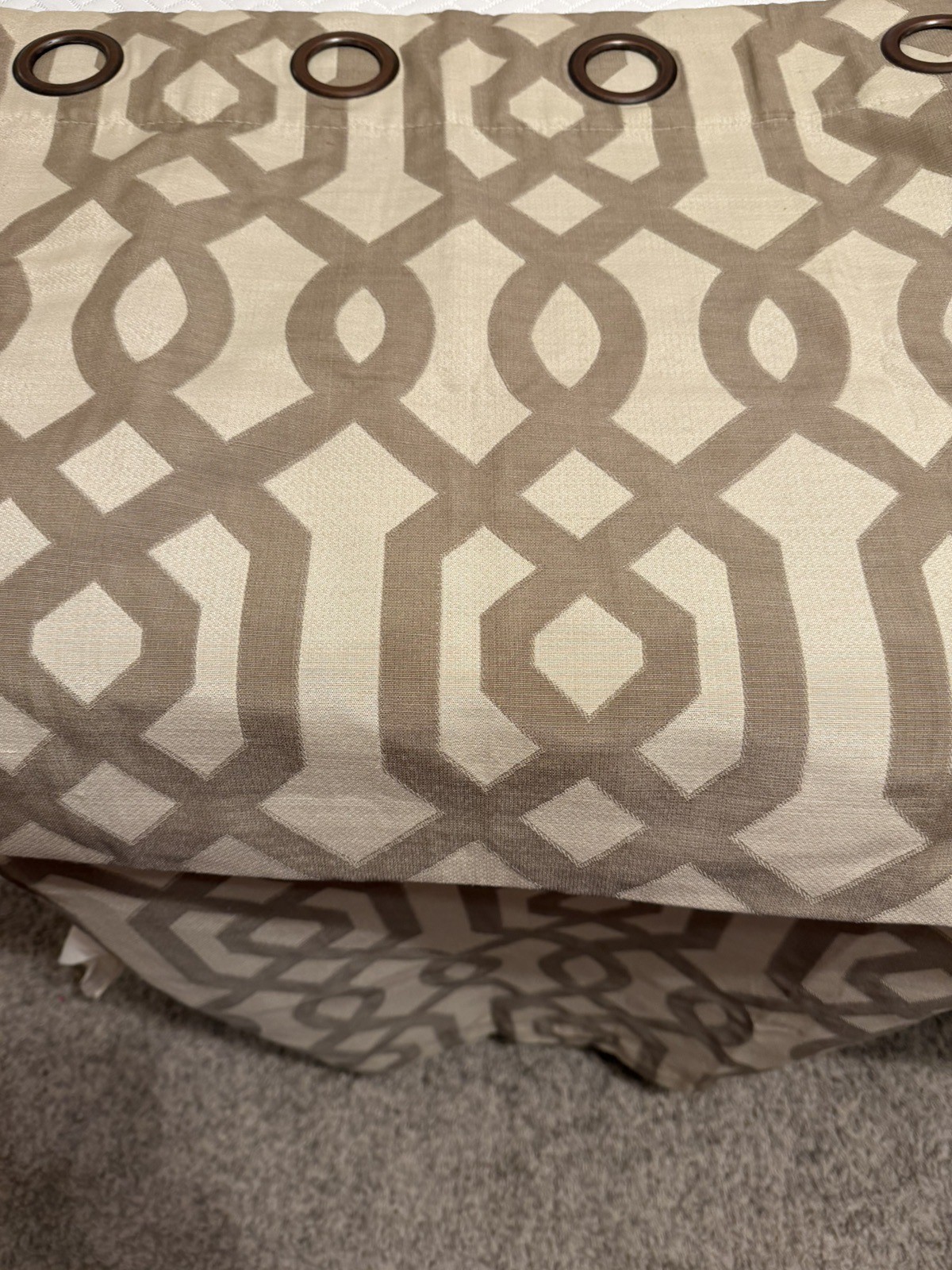 Set of 2 Tan Neutral geometric Lattice grommet top curtain panels 37″ x 84″