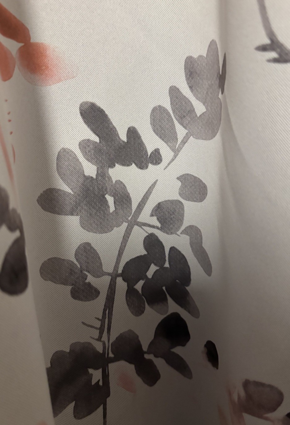 Curtains/Drapes Gray Floral Light and Dark Peach Lined, L 63” X W 50”. 2 Pair