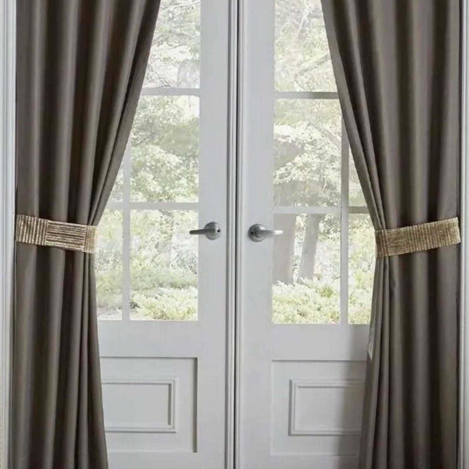 PAIR OF Croscill Benson Gray 82″ x 84″ Pole Top Window Panels & Tie Backs