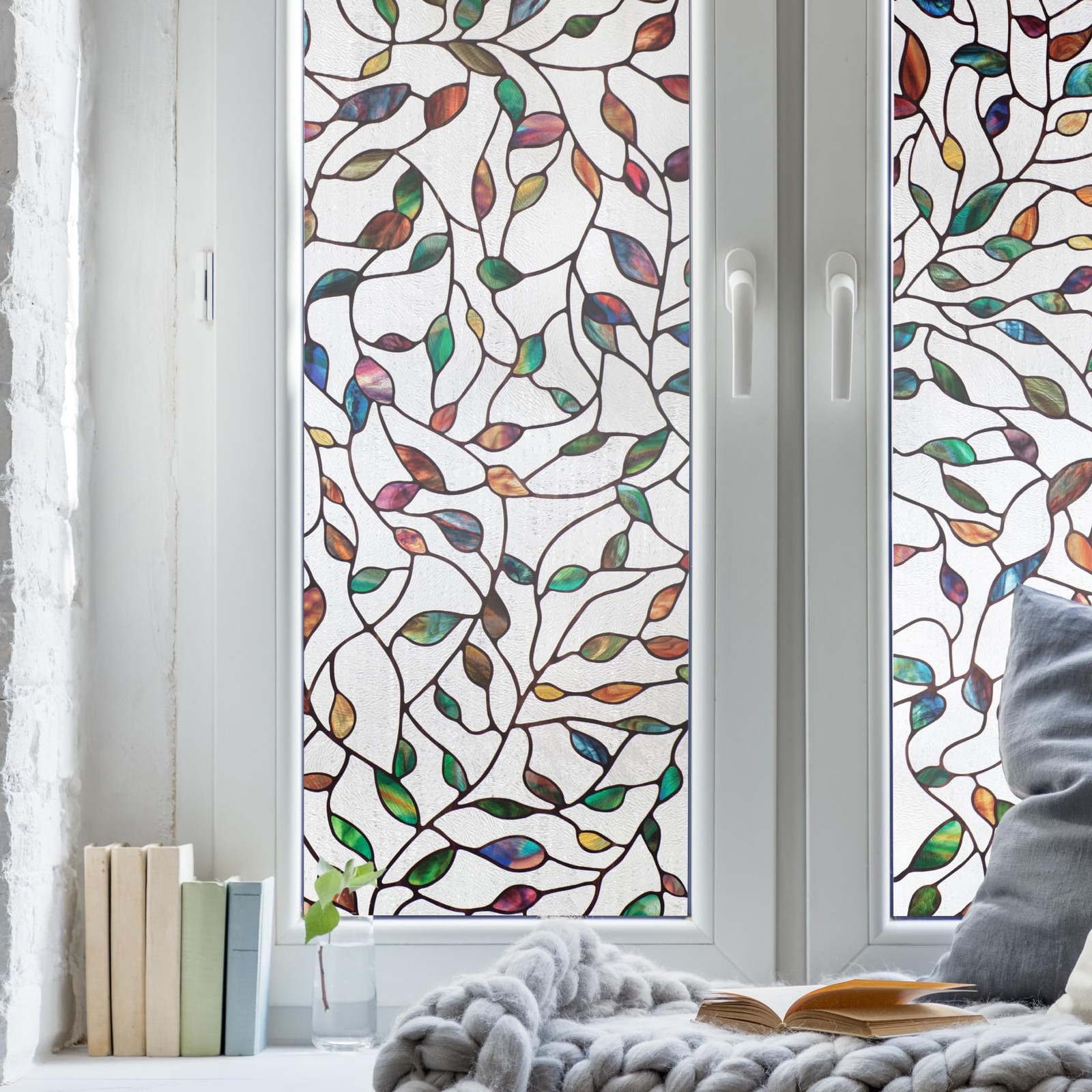 New Artscape Leaf Window Privacy Film Decorative Stained Glass Design, 24″ x 36″