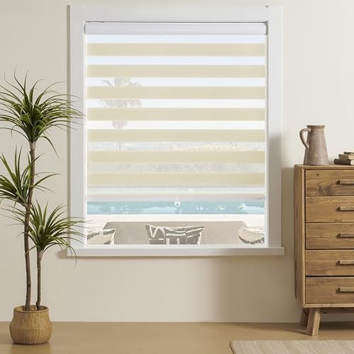 Cordless Zebra Blinds for Indoor Windows Free-Stop 20″W x 72″H Cordless Cream