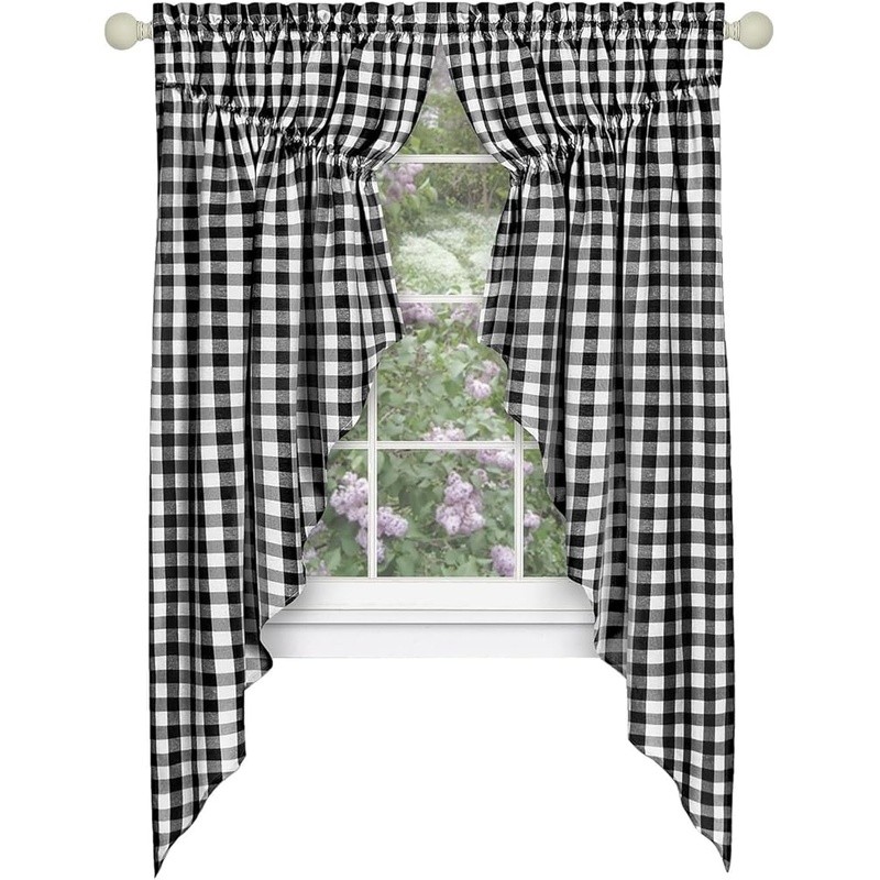 Buffalo Check Gathered Swag Pair Light Filtering Curtains Cozy Window Treatment