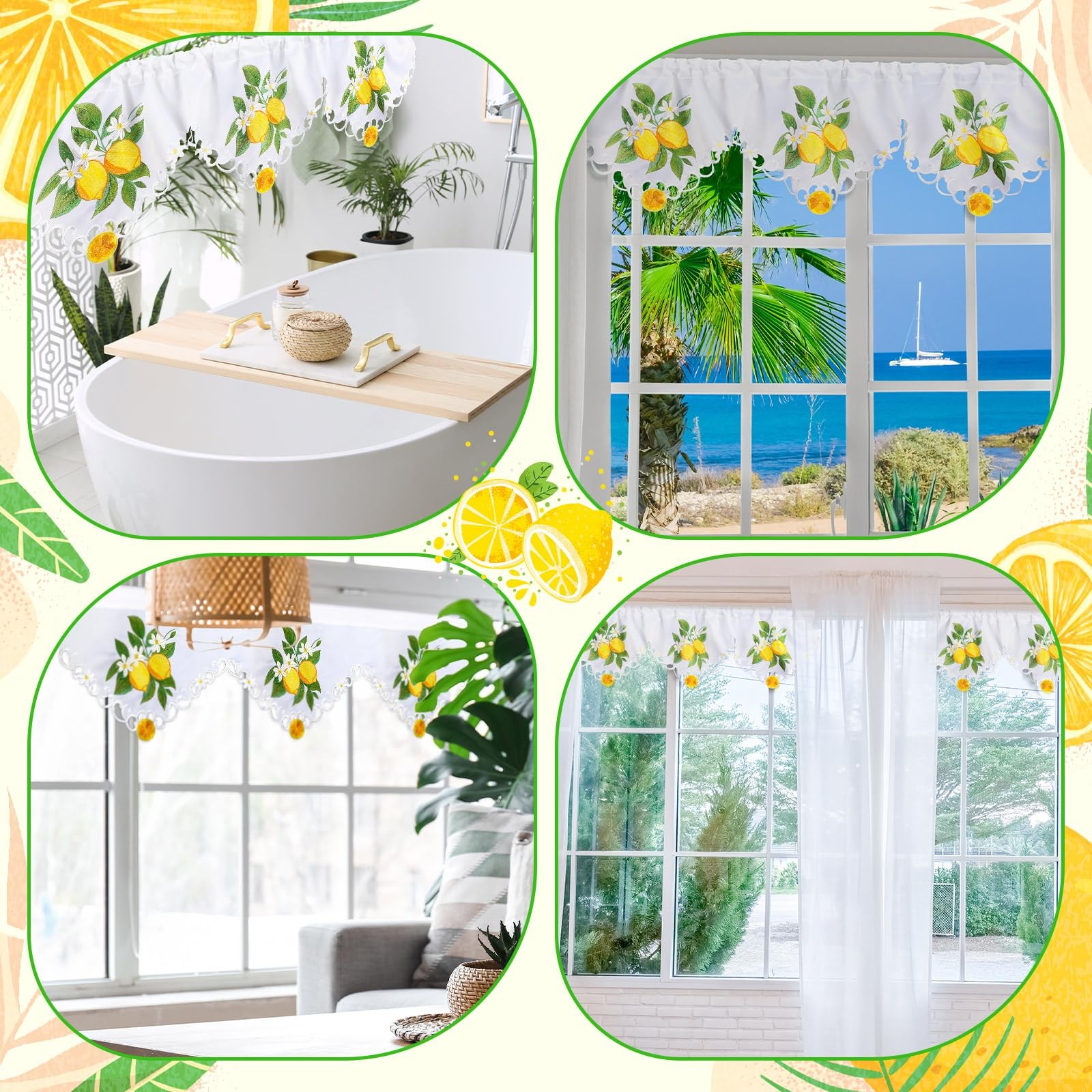Embroidered Summer Lemon Kitchen Curtains Valances 58 x 15 Inch Yellow Lemon …