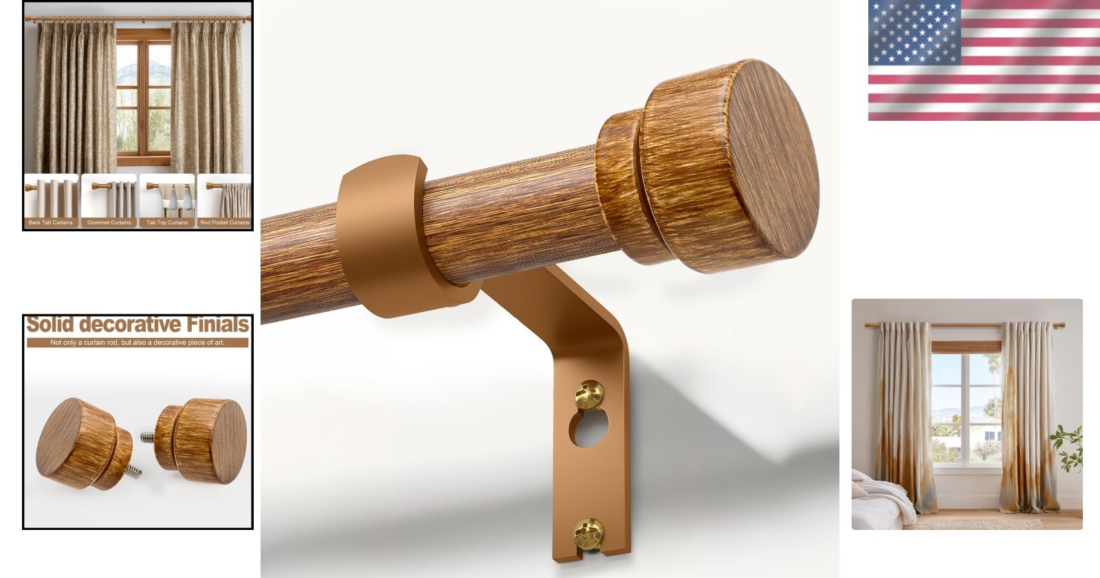 Stylish Boho 66-120in Adjustable Curtain Rod, Supports 33 lbs, Easy Installation