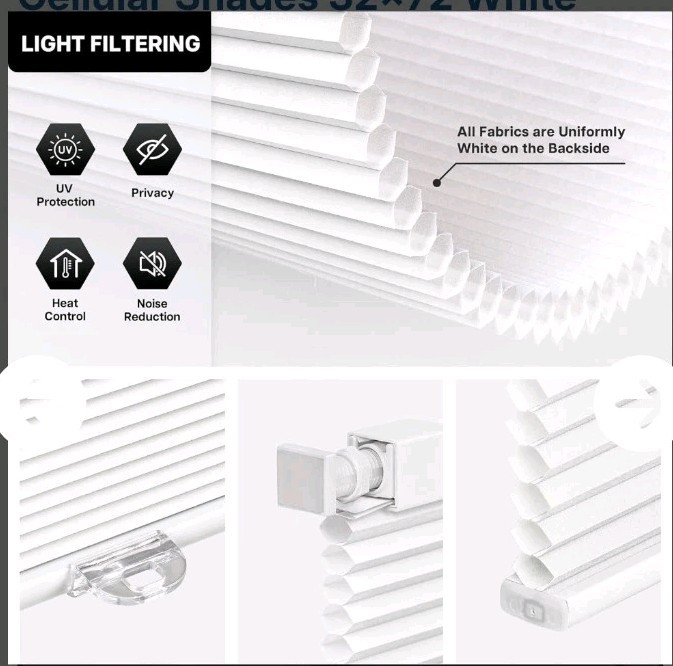 LazBlinds Cordless Cellular Shade 32×72 White Blackout Honeycomb No Drill Blind
