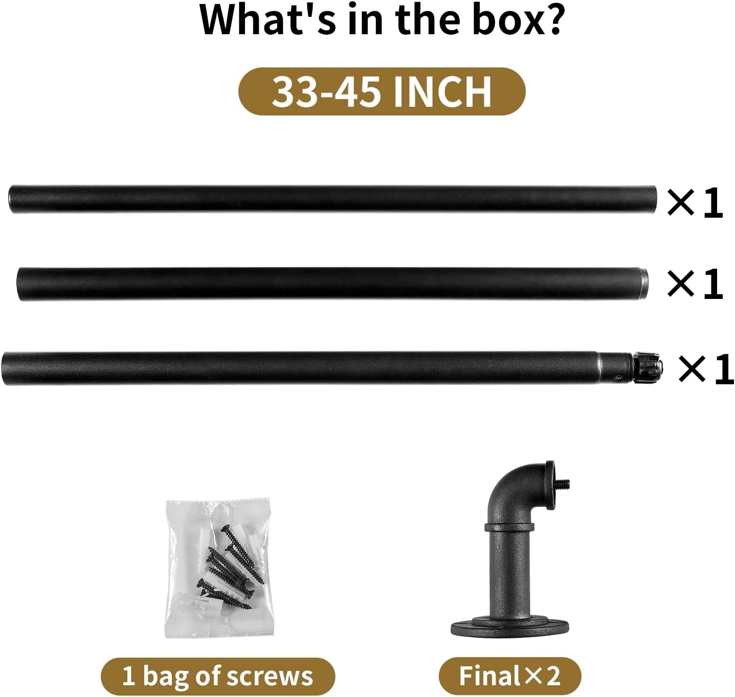 Industrial Curtain Rods for Windows 28 to 48 Inches, 33-45 INCH, Black