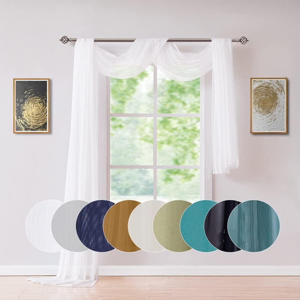 Extra Long 56″ (W) x 288″ (L) (24 Feet) White Sheer Window Scarf. Voile Window