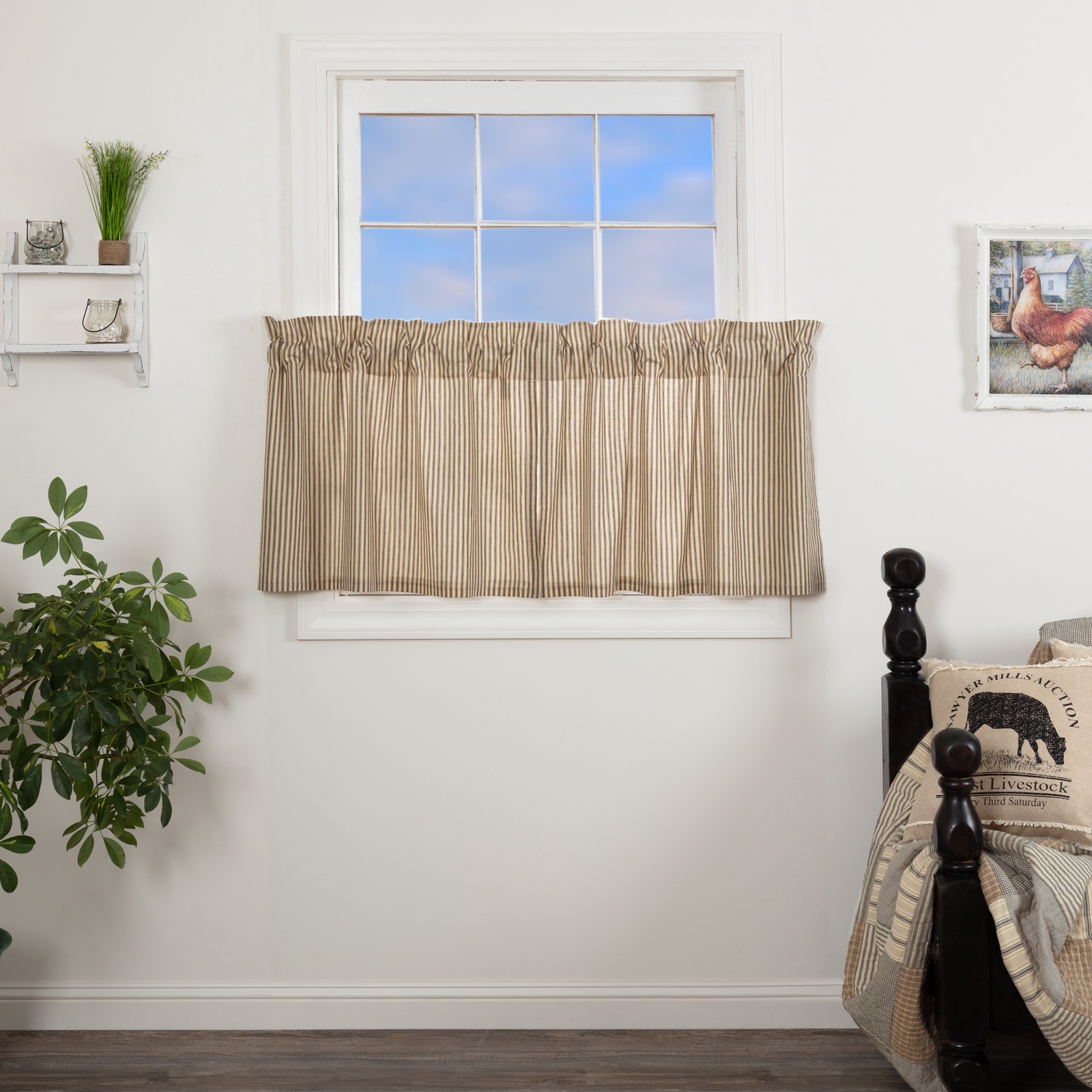 Farmhouse 24″x36″ Ticking Stripe Tier Pair Kitchen Window Curtains VHC Brands