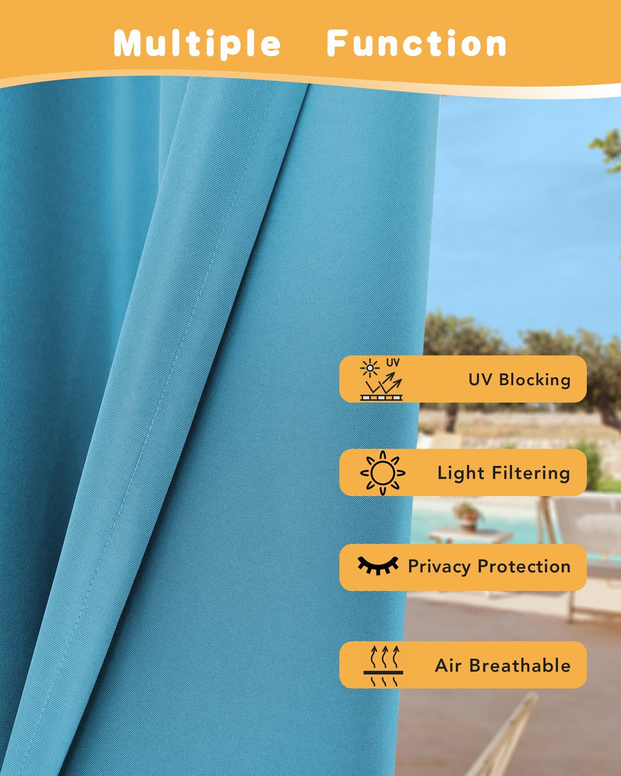 Waterproof Outdoor Curtains – 4 Panels 54×108 Inch Teal Grommet Privacy Curtains
