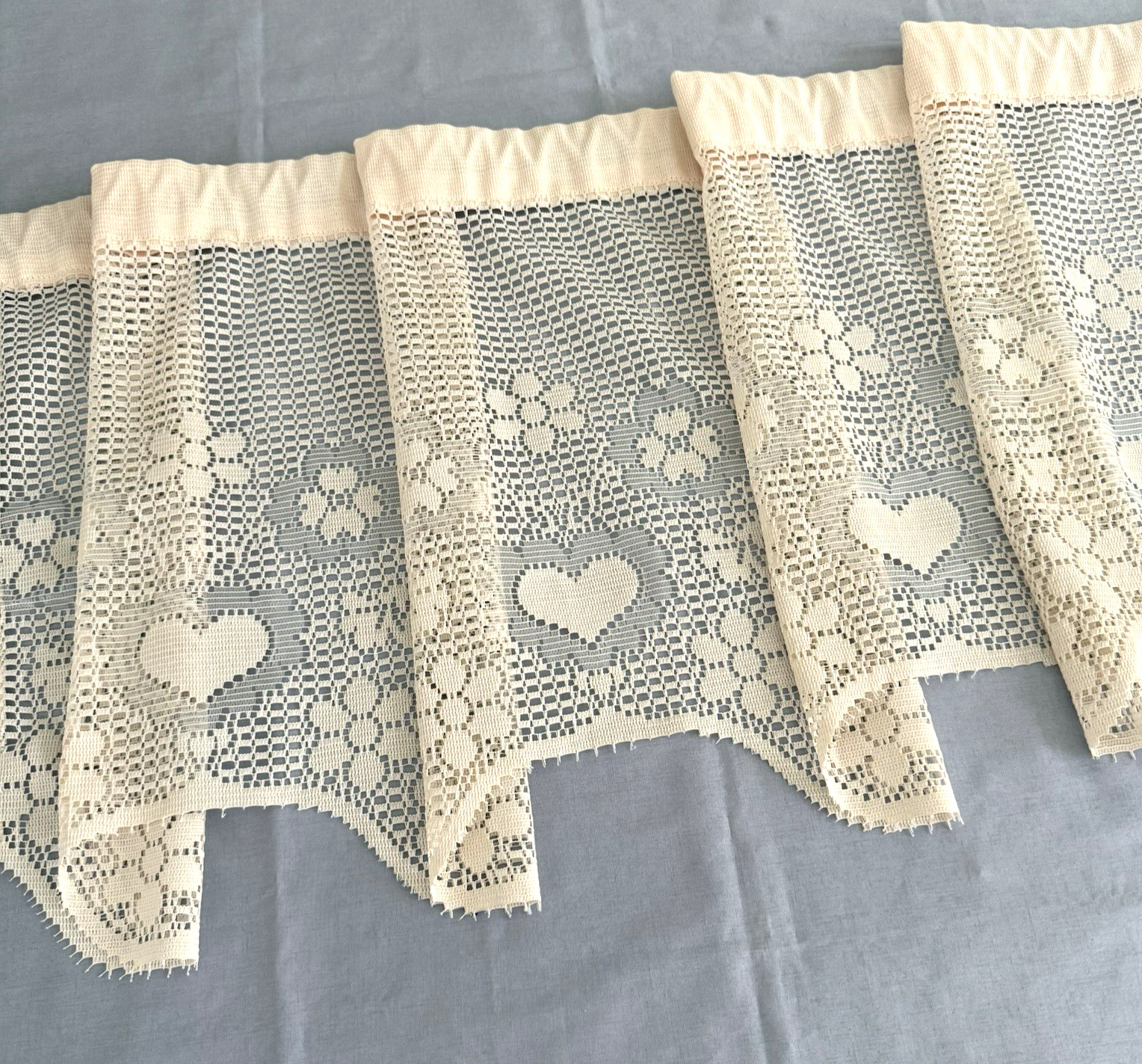 Vtg 90s Country Hearts Louie Hornick Lace Window Valance Cottagecore Granny 59″