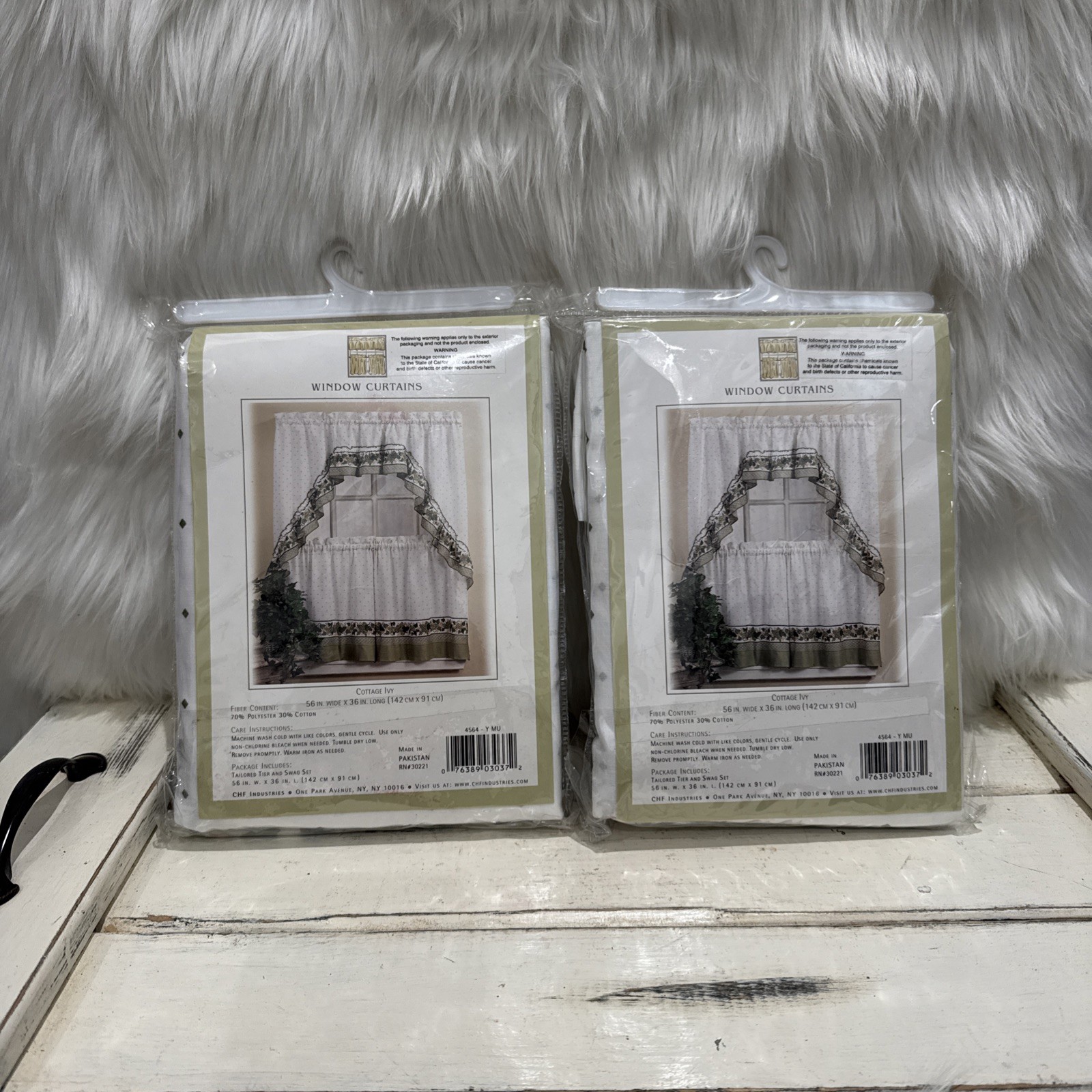 CHF Window Curtains Cottage Ivy Tailored Tier And Swag Set 56” x 36” Long (2)