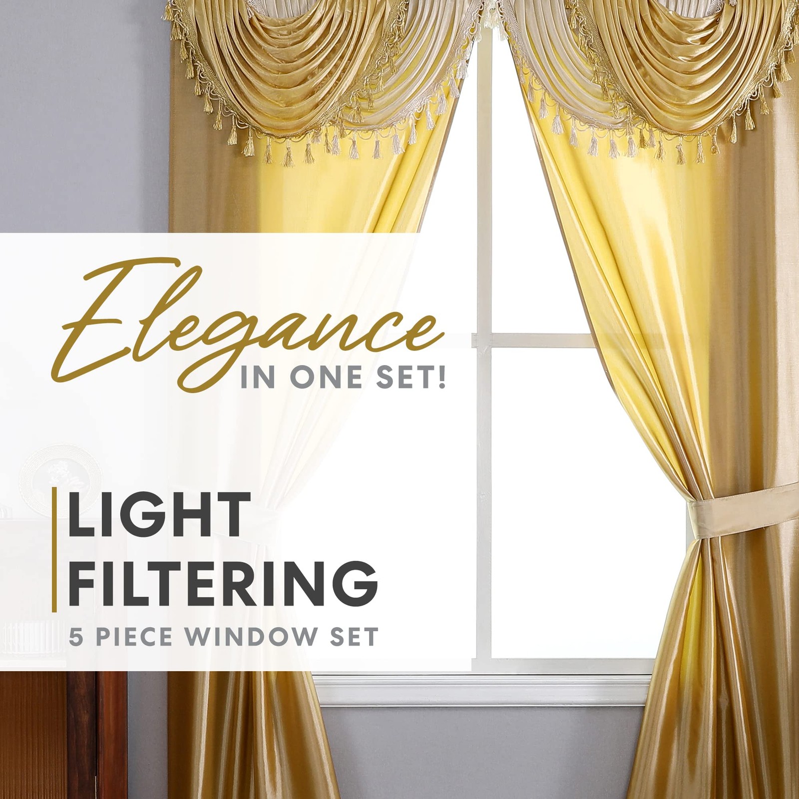 Amore Curtains 5-Piece Window Curtain Set – 54-Inch W x 84-Inch L Panels with At