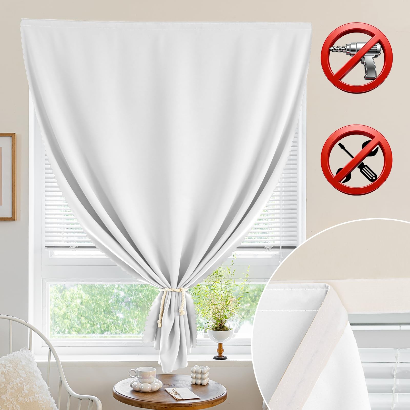 Jilron White Adhesive Blackout Curtains 47×71