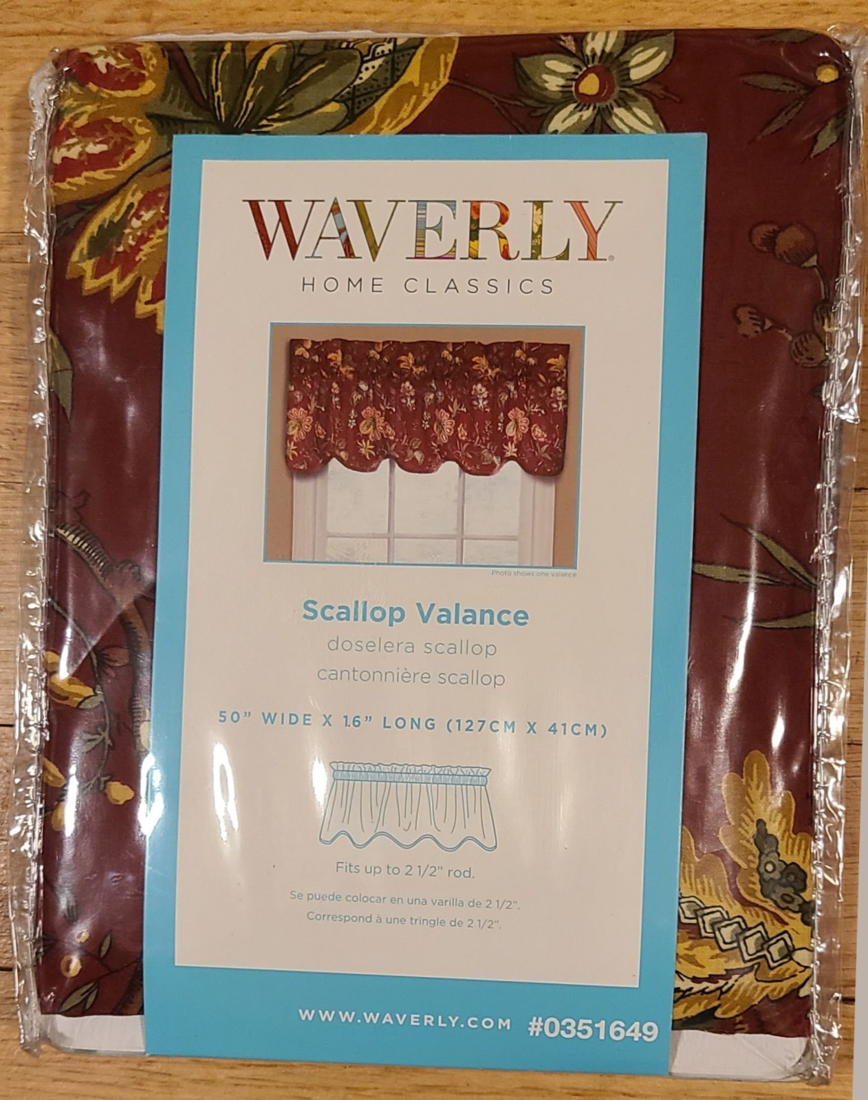 One Waverly Felicite Crimson Scallop Valance 50×15 Jacobean Floral French