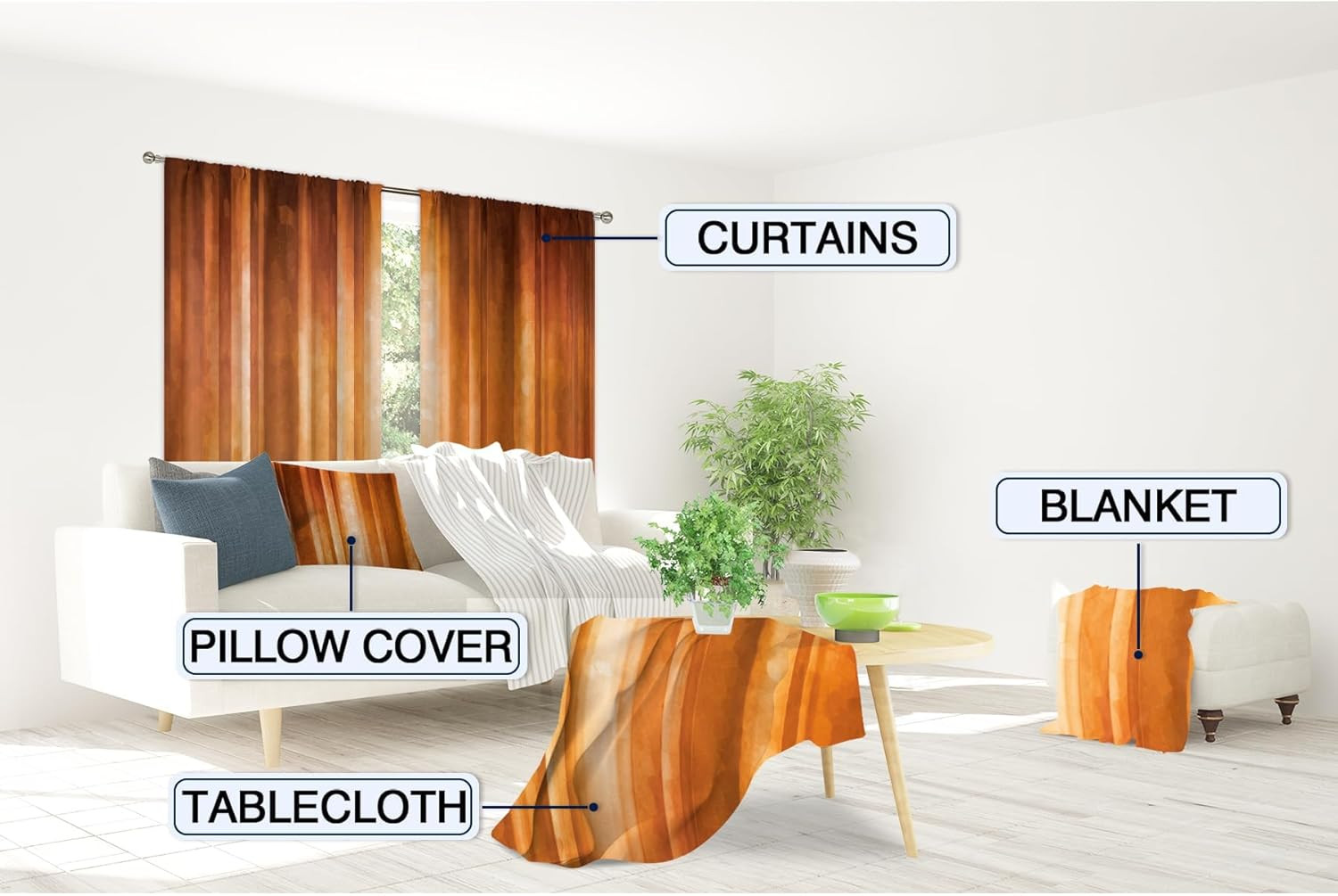 Orange Abstract Curtains 42Wx63H Inch Rod Pocket Modern Contemporary Vintage Ret