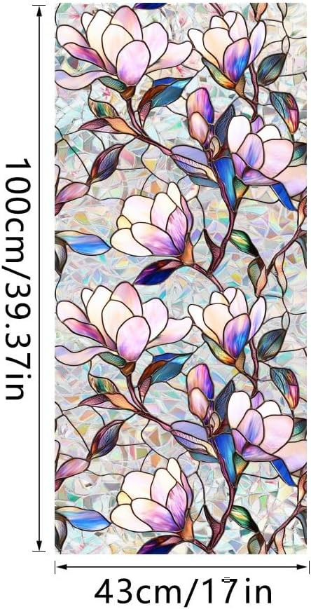 Flower Stained Glass Window Film Decorative Static Cling Stickers Sun Blocking R