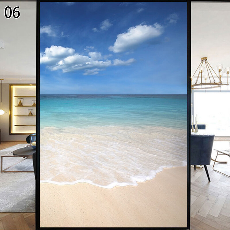 Beach&Ocean Scenery Window Film Decoration Stained Glass Sticker Decor