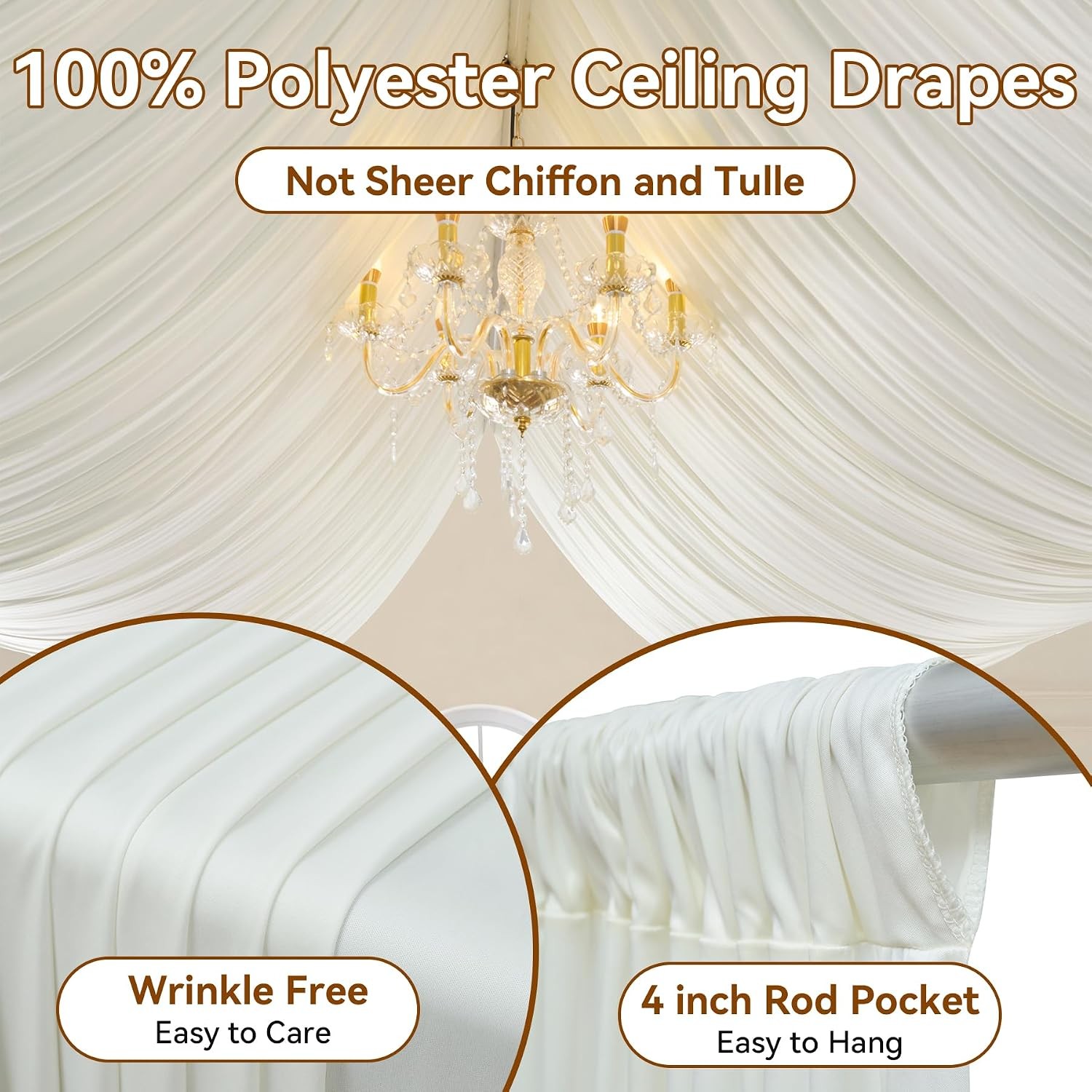 Ivory Ceiling Curtain Panels 10ft x 20ft for Weddings & Parties – 2 Pack