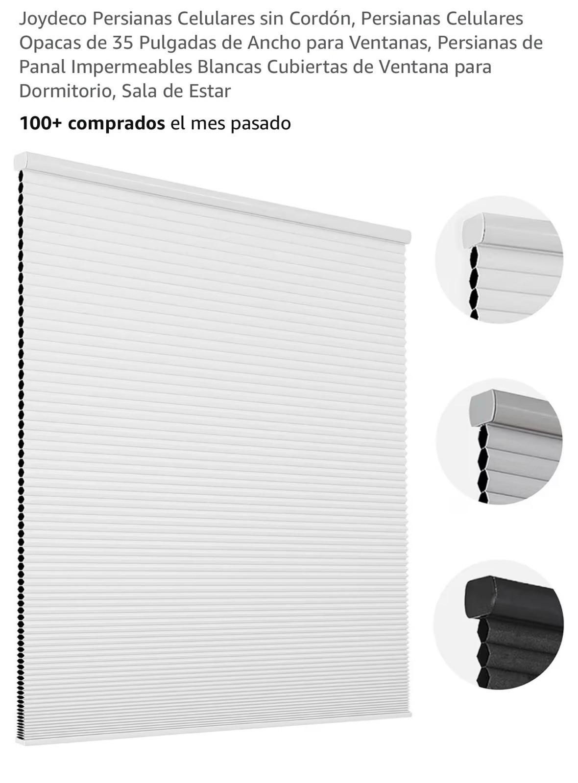 Joydeco Cellular Blinds Blackout White 35 x 64 in Inside Mount