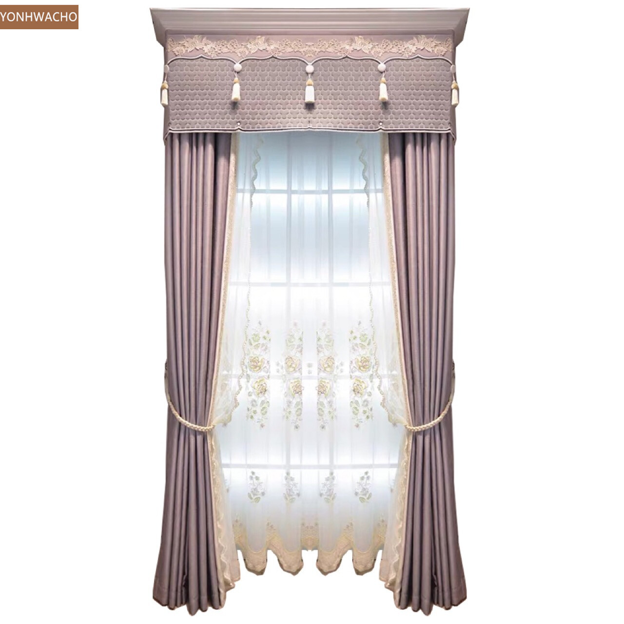 Custom luxury princess room purple cloth blackout curtain valance panel C693