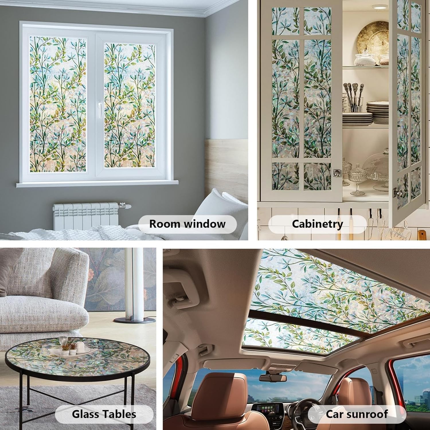 Finnez Window Privacy Film 3D Static Cling 17.5 Inch x 6.5 Feet, Foliage
