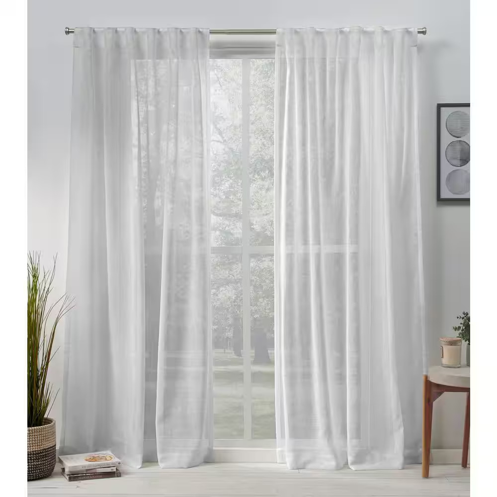 Belgian Silver Solid Sheer Hidden Tab / Rod Pocket Curtain, 50 In. W X 96 In. L