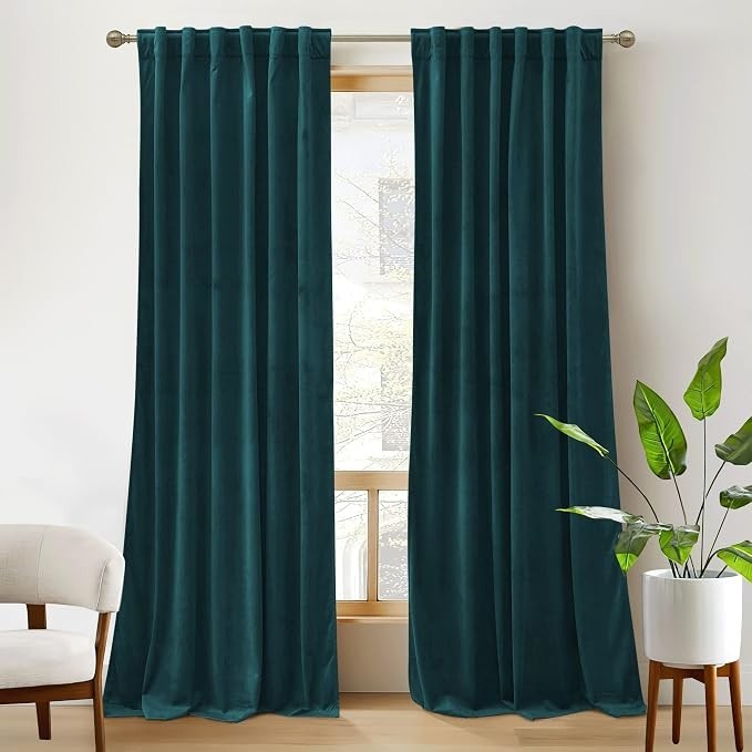 Peacock Blue Teal Velvet Room Darkening Insulated Curtains 2 Panel 90″ L x 52″ W