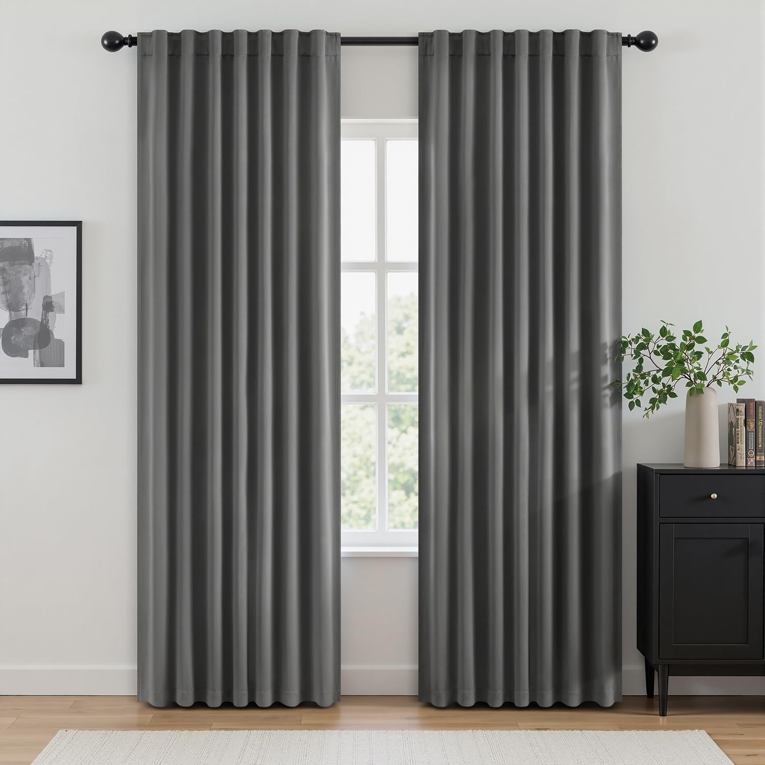 Rod Pocket and Back Tab Pleated Blackout Curtains Grey Curtains 84 Inches Lon…