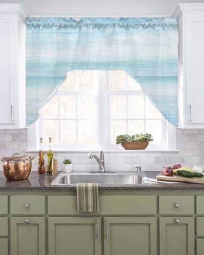 Gradient Swag Valances for Windows,Modern 56″W x 36″L (Pack of 1) Aqua Blue