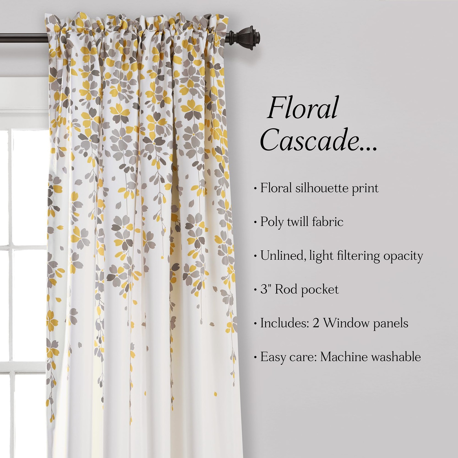 Lush Decor Weeping Flower Light Filtering Window Curtain Panels Pair 52W X 2