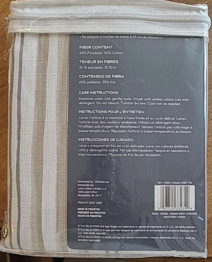 Style Selections Holderness 50″ x 84″ Grommet Top Panel Curtain Taupe *443
