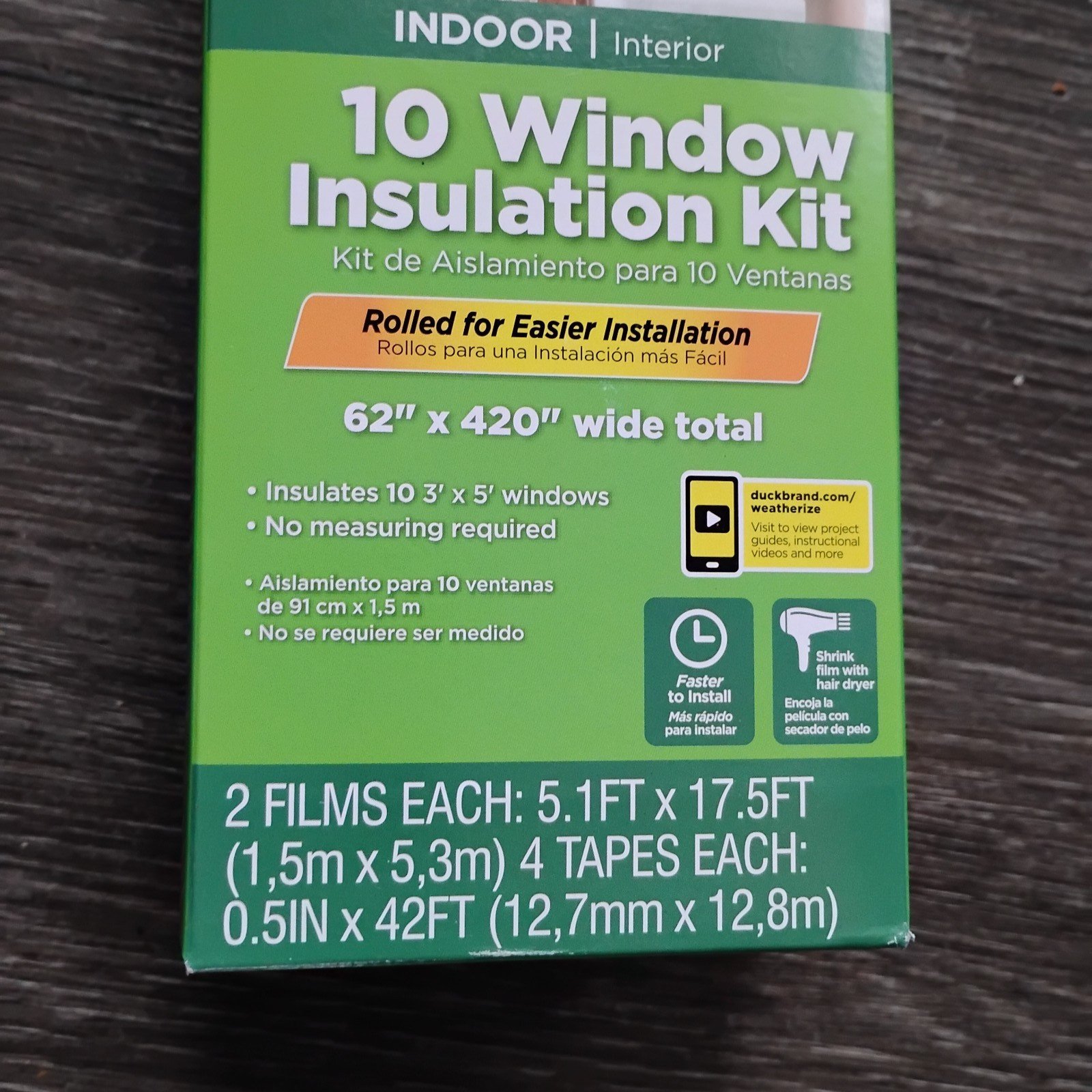 Duck Indoor 10 Window Insulation Kit 62 inch x 420 inch wide Total Rolled Film