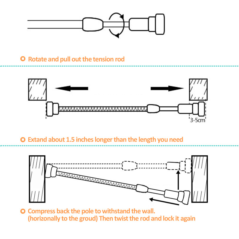 2-6PCS Curtain Tension Rods | 15 to 45 inches(Approx.) Spring Curtain Rod Set