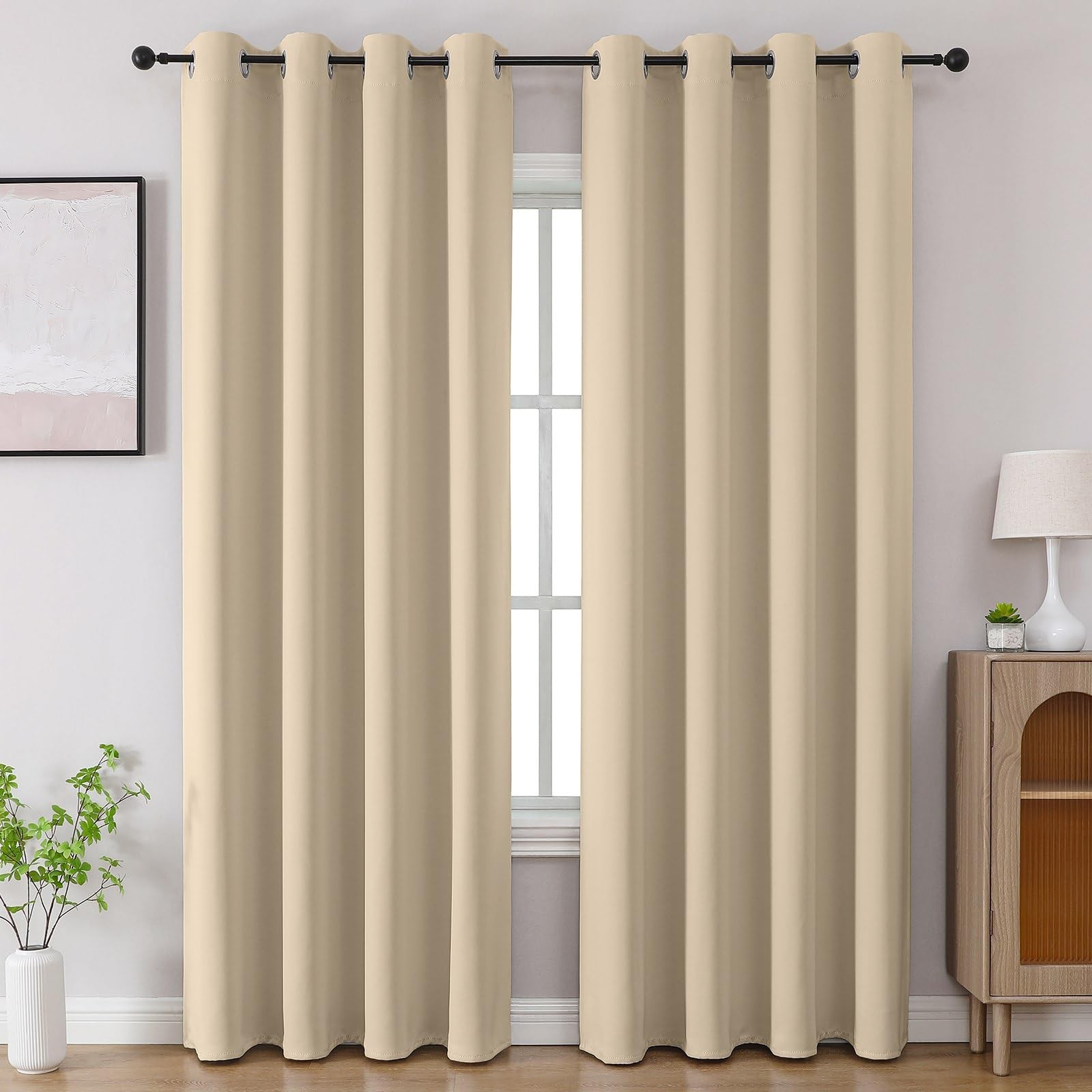 CUCRAF Light Beige Blackout Curtains 84 inch Length 2 Panels Set, Room Darken…