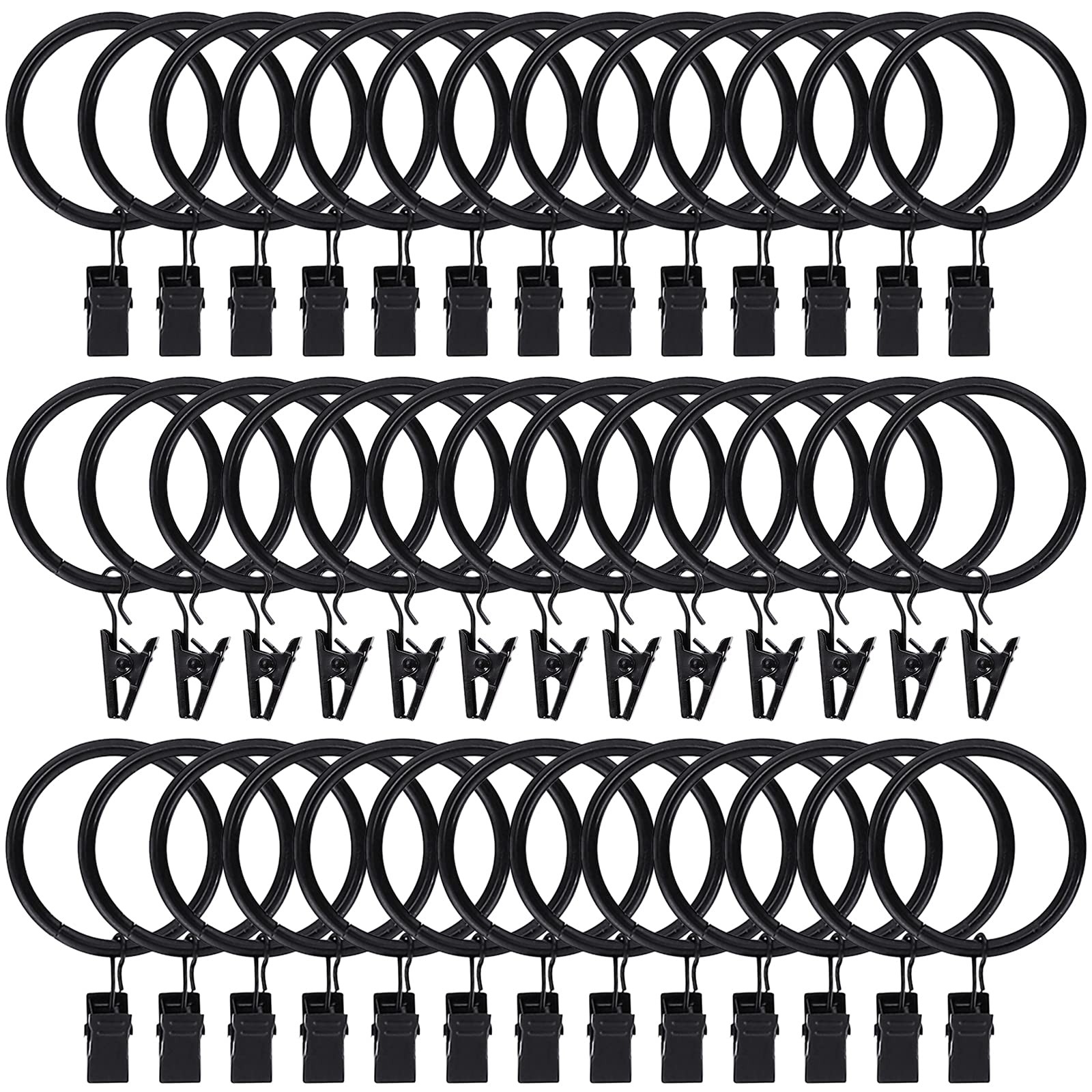 44pcs Curtain Rings Clips Hooks 1.5 inch Rustproof Matte Metal Stainless Steel