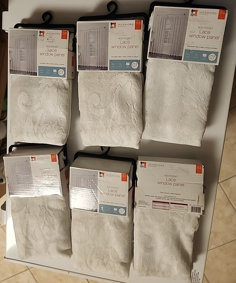 Interiors By Design Rod Pocket Lace Window Panels White 84 Inch Length 6 packs