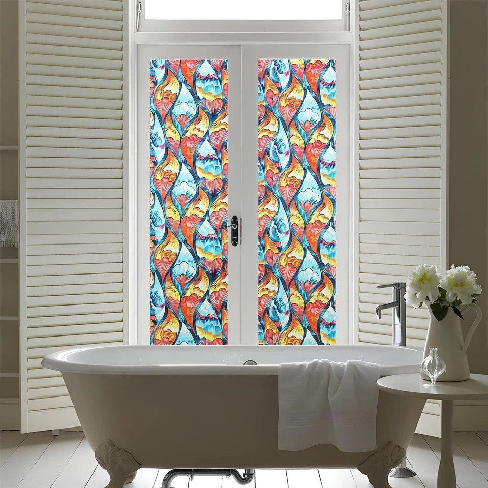 Lot 3x SOMWISE Frosted Privacy Window Film Red Floral 35″x157″ Static Cling