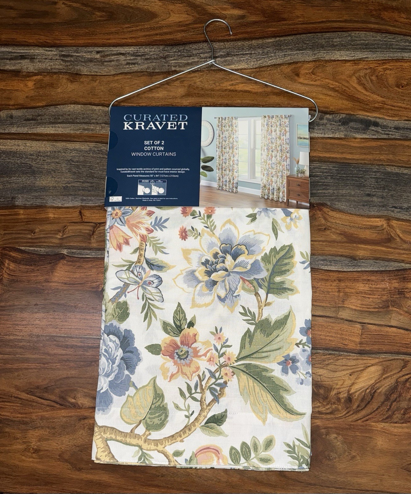 NWT Curated Kravet 2 pc Window Curtains Jacobean Floral Birds Cotton 50″ x 84″