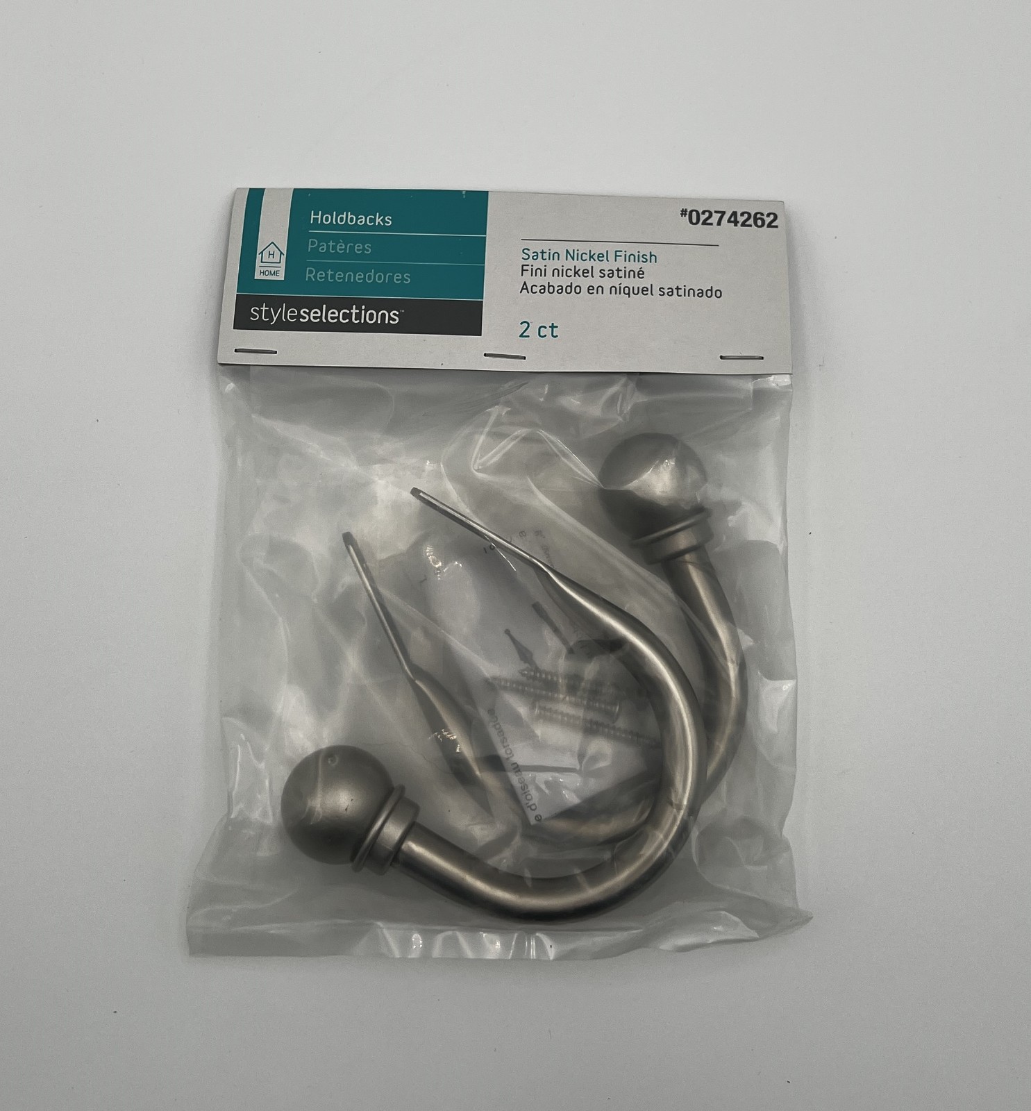 2-Pack Satin Nickel Finish Style Selections Curtain Holdbacks
