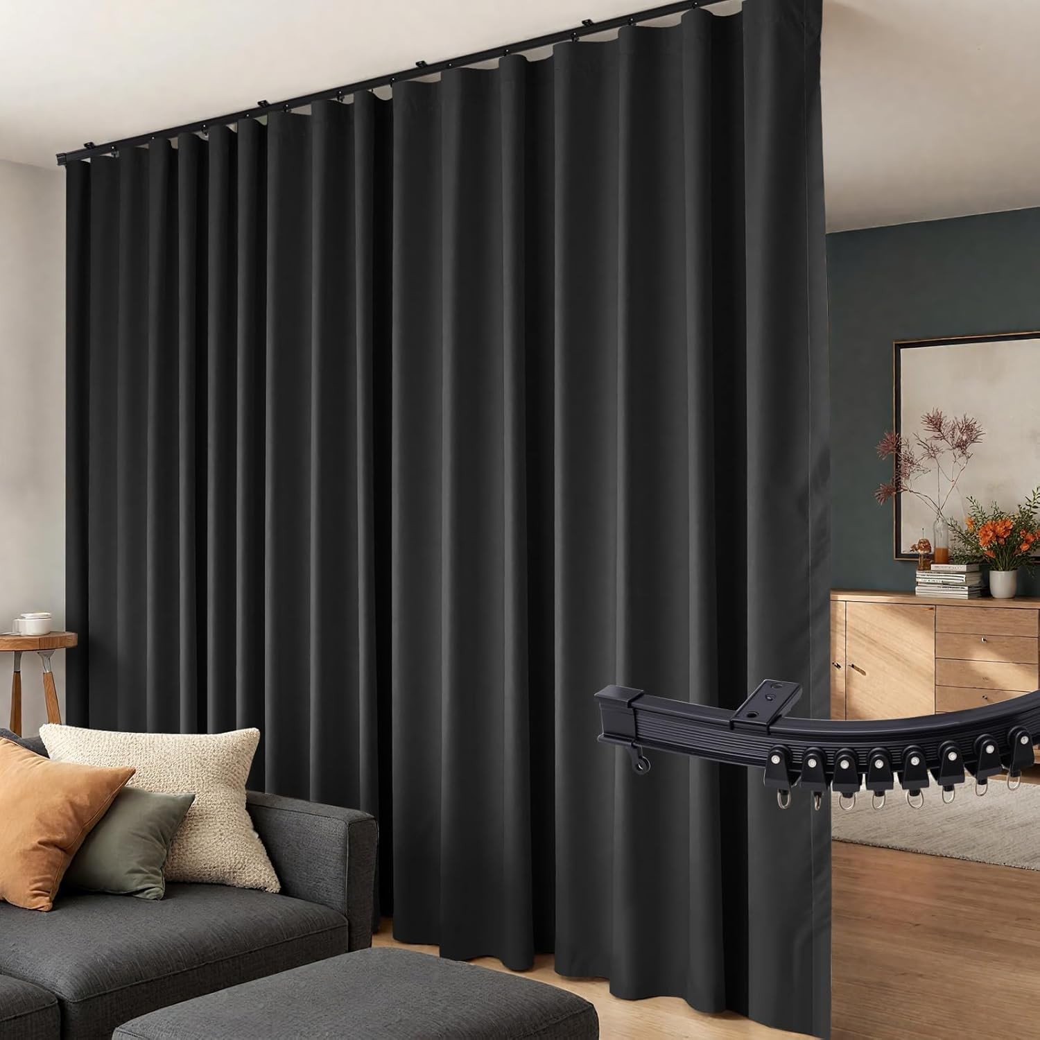 Cortinas Separadoras con Riel Flexible para Techo, Opacas, Sala y Dormitorio