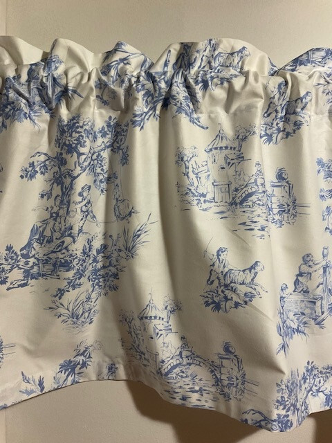 Handmade Blue and White Toile Valance, 52 X 15 INCHES