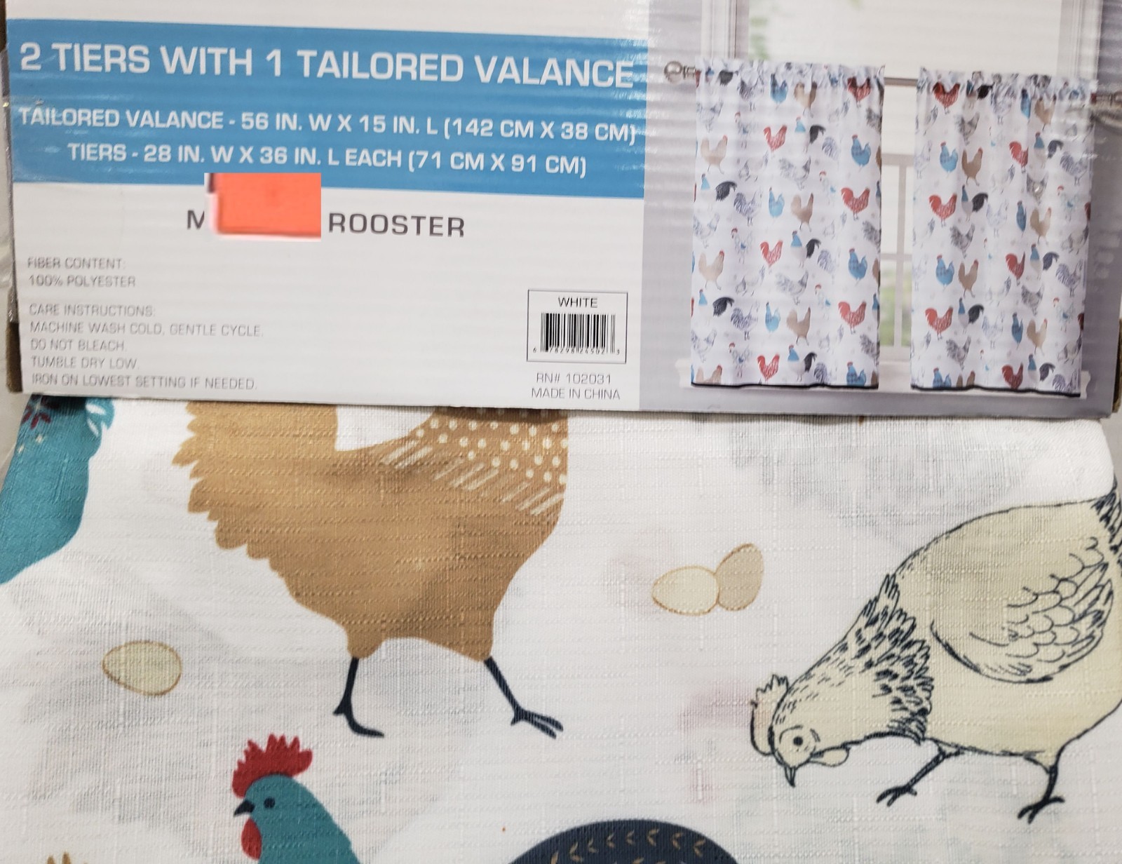 3pc Curtains Set:2 Tiers (28″x36″)& Valance (56″x15″) MULTICOLOR MODERN ROOSTERS