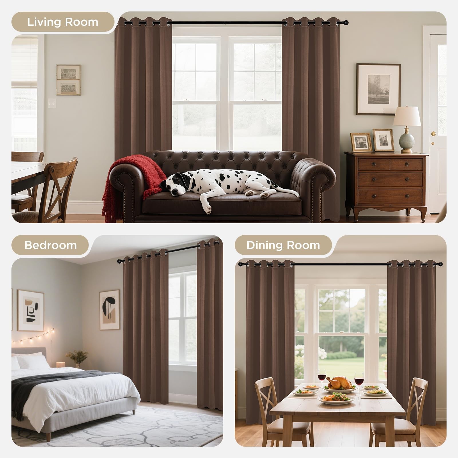 Joydeco Blackout Curtains 2 Panels Set 52″W x 108″L Brown Grommet Thermal