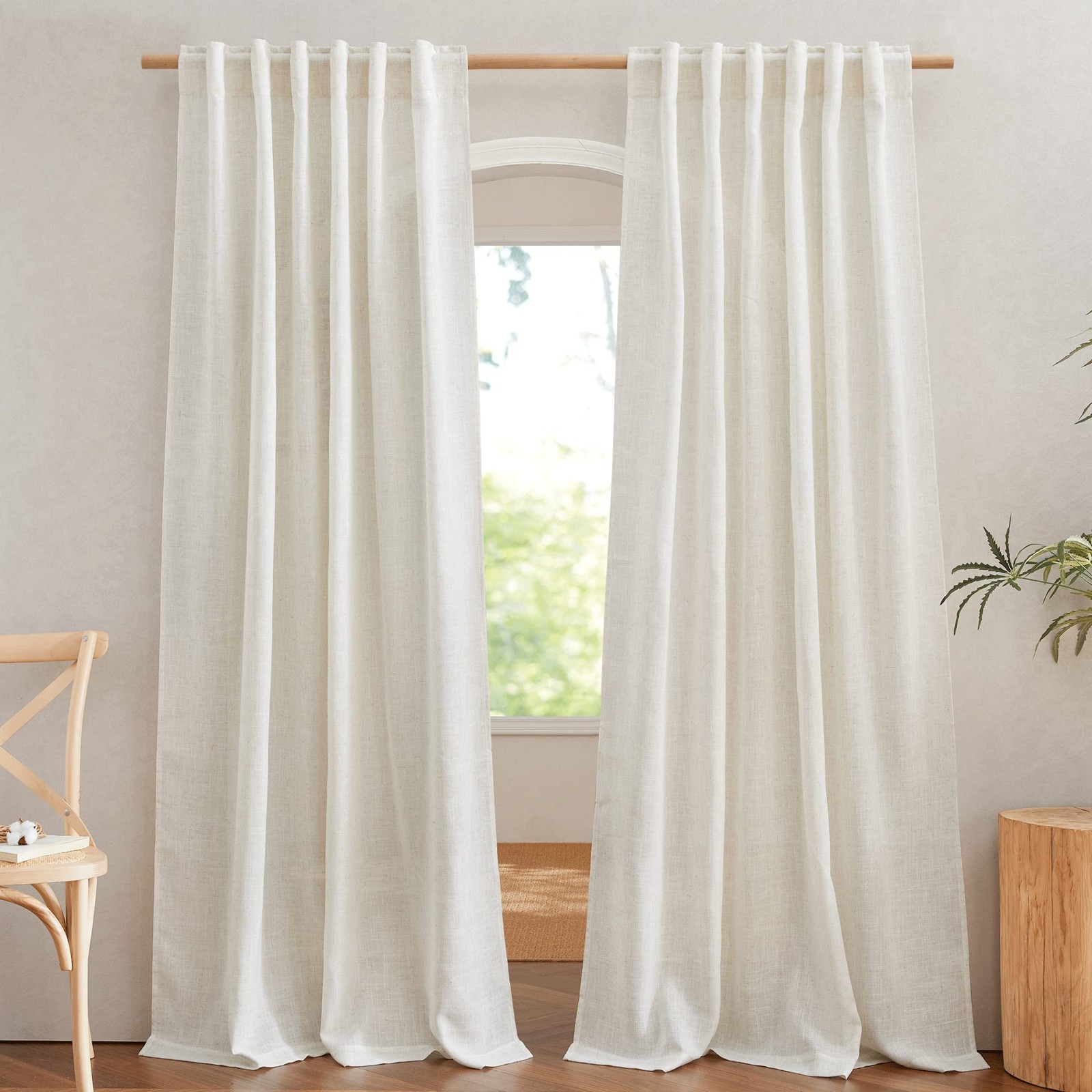 NICETOWN Flax Linen Curtains 84 inch Long, Rod Pocket & Back Tab Semi Sheer Vert