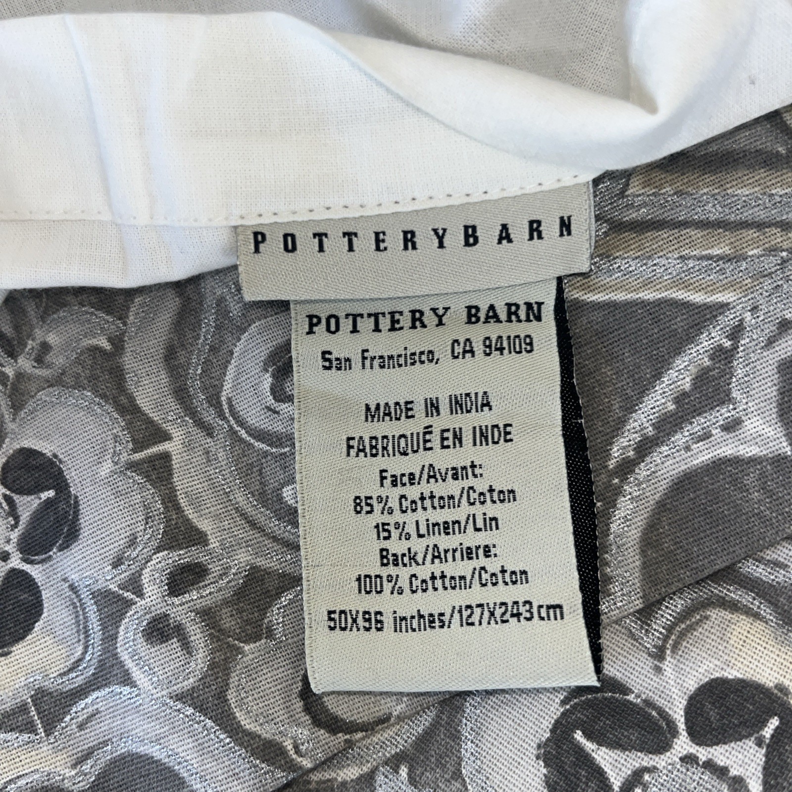 1 POTTERY BARN Gray Jacquelyn Medallion Drapery Panel 50×96”Lined Back Tabs EUC