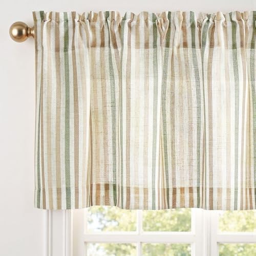 Valance Curtain 50″W x 16″L (Pack of 1) Boxter Stripe | Multi Green on Linen