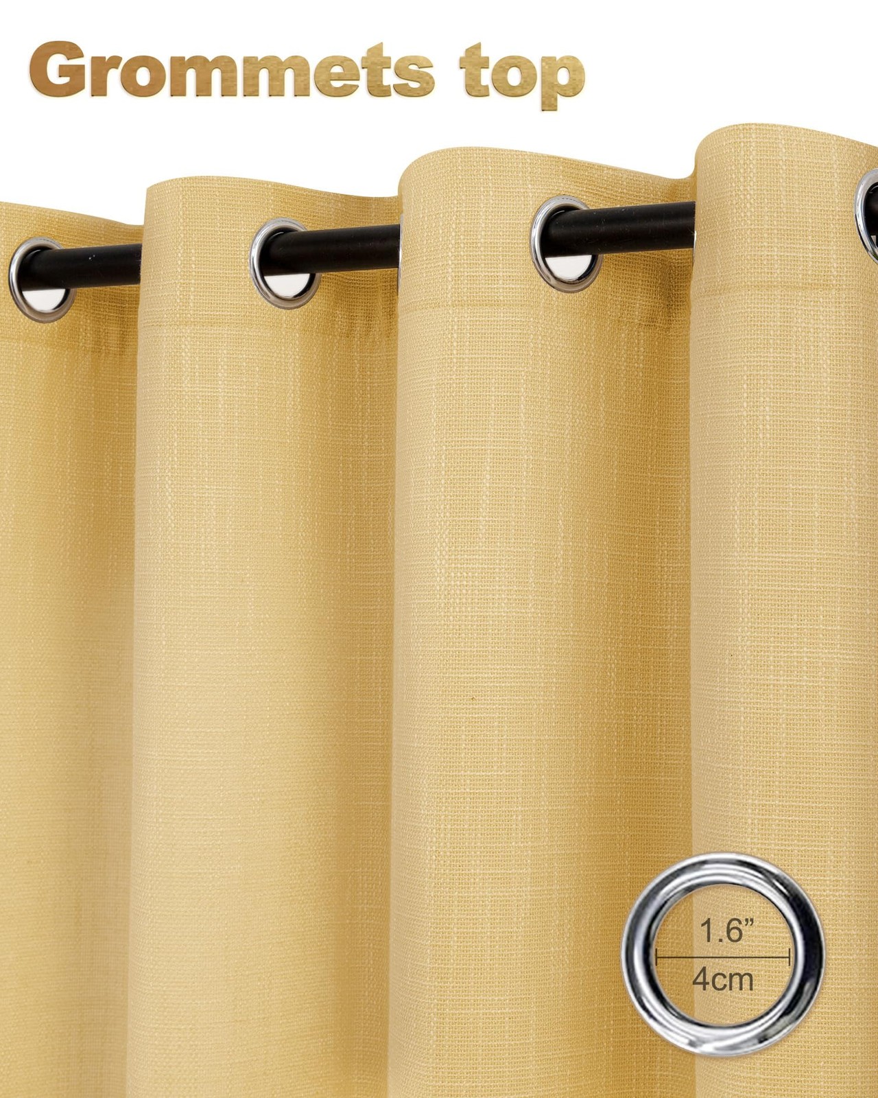 Misstiam Mustard Yellow Linen Window Curtain Panels Grommets 52 Inches Width 96
